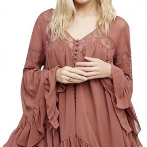 Free People All Night Lace Buttondown Top